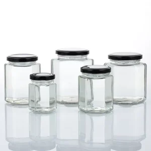 High Temperature Resistance Clear Hexagonal Glass Jar for Jam Chili Sauce Lemon Paste Honey Jar Food