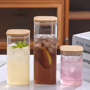 High Temperature Resistant Square Glass Beverage Bottle 400ml 500ml with Screw Cap