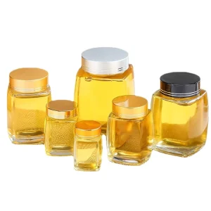 High end Honey Glass Bottle square Thickened Bird’s Nest Stew Fruit Tea Sauce Packaging Bottle Transparent sealed with