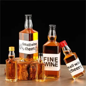 High quality Square shaped Transparent Thickened Glass Wine Bottles For Bulk Wine Sealed Creative Small Wine Bottles For Sale