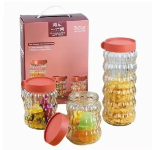 Home Kitchen Grain Bottle Glass Snack Storage Jar Set Coffee Bean Glass Sealed Jar with Lid
