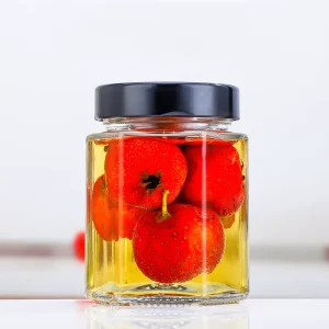 Honey Bee Food Storage Hexagon Glass Jar With Deep Metal Cap Flint 180ml 280ml 380ml 730ml