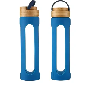Hot New Product Custom Clear Silicone Protective Glass Water Bottle With Bamboo Lid for Daily Tea Drinking