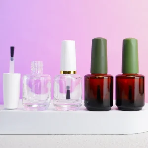 Hot Sale Factory Custom Empty Glass Bottle for Cuticle Oil Amber Nail Remover UV Gel Polish Glass Bottle with Cap and Brush 15ml