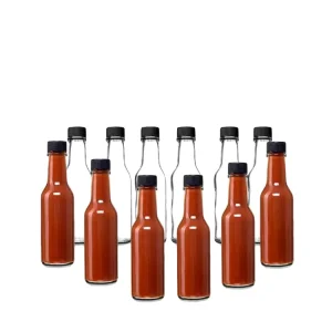 Hot Sauce Glass Bottle with Black Plastic Screw Cap 150ml 180ml