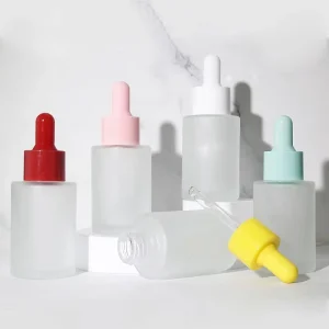 Hot Sell Luxury 30ml 1oz Frost Flat Shoulder Cylinder Glass Hot Stamped Screen Printed Dropper Bottle Serum Skin Care Eye Drop