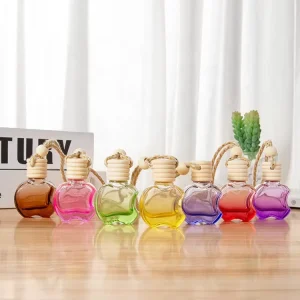 Hot Selling 6ml for Apple Shaped Gradient Color Car Perfume Diffuser Screw Cap Hanging Air Freshener Pendant Glass Bottle