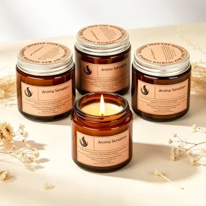 Hot Selling Amber Glass Jar Scented Candle 100G 200G Size Option Custom Label Packaging Fragrance Bulk