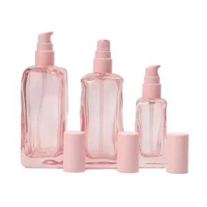 Hot Selling New Design Custom Pink 50g 40ml 120ml 150ml Unique Glass Lotion Bottle With Pump Packaging