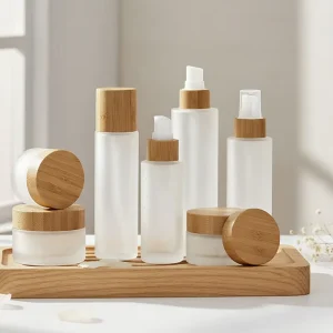 Hot Selling Purchase Eco Friendly Packaging Clear Frosted Glass Spray Pump Bamboo Cosmetic Bottle for Skincare Packaging