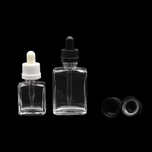 Hot Selling Rectangle Glass Cosmetic Dropper Bottles 15ml 30ml Transparent Glass Serum Essential Oil Bottles with Childproof Cap