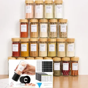 Houseware Spice Jars with Wooden Crown Cap Bamboo Lid Glass Storage Jar Kitchen Condiments With Bamboo Cover