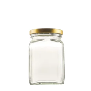 In Stock 500ml Square Screw Cap Screen Printed High Transparency Glass Jelly Bottle