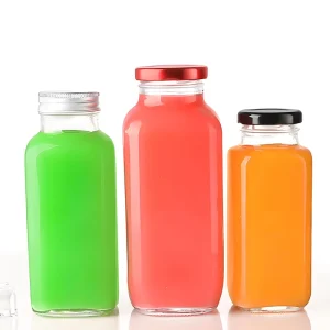 In Stock French 350ml 500ml Square Beverage Drinking Glass Bottles Glass Juice Bottle With Metal Lid