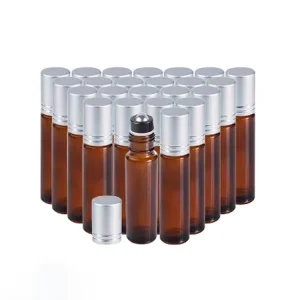 In Stock Portable 10ml Clear Amber Blue Glass Roll on Bottle Essential Oil Cosmetic Glass Bottle with Steel Roller Ball