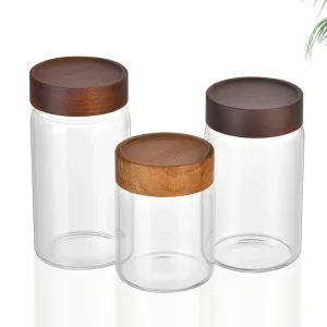 In stock Glass Food Storage Containers with Acacia Wood Lids