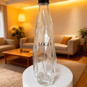 Irregular Shapes Transparent Wine Beverage Empty Milk Tea Juice Glass Bottles With Metal Screw Lids