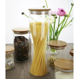 Italian Pasta Spice Glass Storage Jar Bamboo Lid Moisture Proof Clear Container for Dry Food Noodles Snacks Kitchen Contemporary