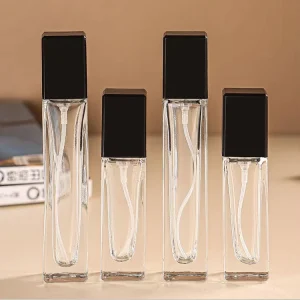 JDMY5ml 10ml Glass Perfume Refill Bottle square Perfume Sample Bottle with Black Pump and Lid