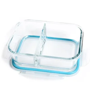 JM Heatable Airtight Glass Food Containers with 2 Tier Compartment Clear Bento Box for Microwave Safe Lunch Packaging