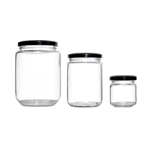 Jelly Spice Kitchen and Home Glass Canning Bottle with Black Lids for Honey Jam