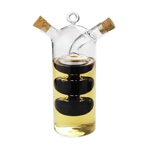 Kitchen 11oz 2 in 1 Unique Design Transparent Glass Olive Oil Vinegar Dispenser Cruet Bottles Container With Cork