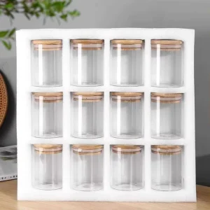 Kitchen 12-Piece Borosilicate Glass Spice Storage Jar Set with Bamboo Lid