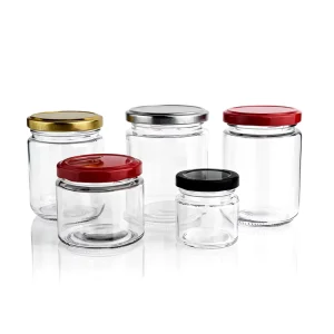 Kitchen 16oz 300ml 500ml 1000ml Round Glass Containers Clear Glass Jars Wide Mouth With Lids