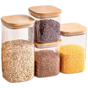 Kitchen Airtight Square Glass Food Storage Jars with Bamboo Lids