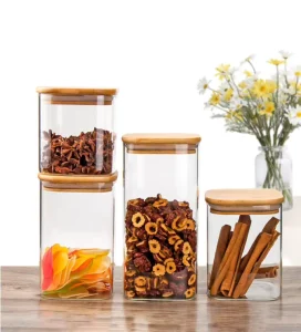 Kitchen Borosilicate Glass Storage Container Square Glass Storage Jar Bamboo Lid Air Tight Glass Storage Canister Giveaways