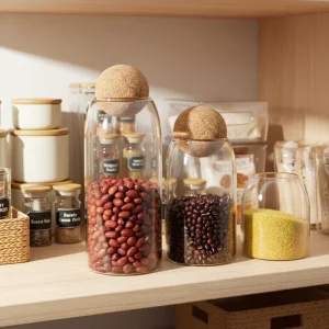 Kitchen Classic Cereal Spice Food Glass Storage Jar with Wood Cork Lid