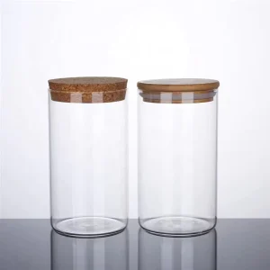 Kitchen Food Storage Glass Jar High Borosilicate Glass Canister with Cork Stopper Lid Airtight Container for Spice Tea Cereal
