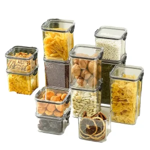Kitchen Fridge PET Air Tight Plastic Food Grade BPA Free Stackable Glass Storage Jars for Beans Pasta Peanuts Coffee Flip Top