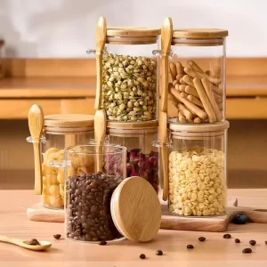 Kitchen Glass Canister Set with Bamboo Lids for Coffee and Spices