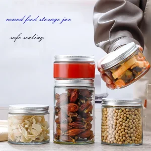 Kitchen Glass Jar Container with Aluminum Lid Different Sizes for Food Storage Spice Storage Honey Jam Canning