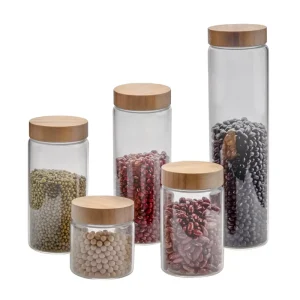 Kitchen Storage Glass Jars and Containers With Screw Bamboo Lid High Borosilicate Storage Tank