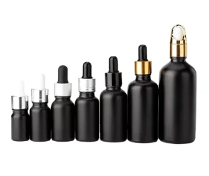 LANJING Matte Black Custom Print Glass Dropper Bottle for Essential Oil 10ml 20ml 30ml 50ml 60ml