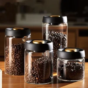 LINI Borosilicate Glass Vacuum Jar Eco Friendly Airtight Food Storage Containers (500ml 1800ml) for Spice Coffee Tea