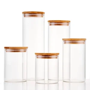 LINUO China Manufacture 250ml 500ml 100ml High Borosilicate Glass Round Jars with Bamboo Wooden Lids
