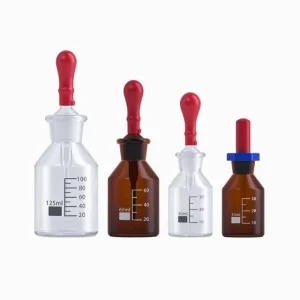 Laboratory Glass Dropper Bottle 30ml 60ml 125ml with Rubber Head, Rubber Cap, and Graduations