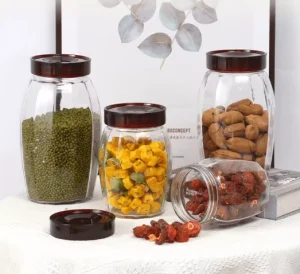Large Caliber Food Packaging Storage Glass Jar for Kitchen Use Glass Bottles With Plastic Lids