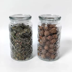 Large-Capacity Begonia Pattern Carved Glass Storage Jar with Airtight Glass Lid for Kitchen