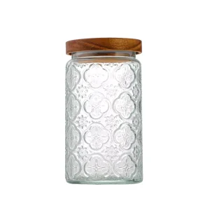 Large-Capacity Embossed Glass Storage Jar with Easy-Open End for Snacks Grains and Canned Food