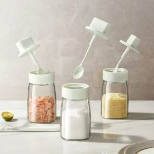 Large-Capacity Lead-Free Glass Spice Jar with Retractable Spoon