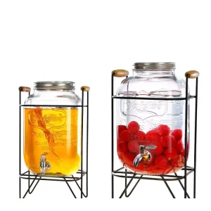 Large-Capacity Transparent Glass Jars 4L 5L with Faucet and Metal Lids for Fruit Juice, Wine, and Beer