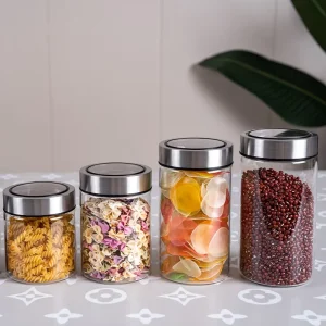 Large Country Style Kitchen Food Spice High Borosilicate Glass Container Storage Jars with Stainless Steel Lids