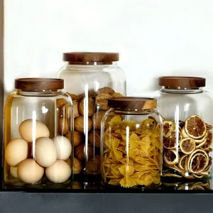 Large Glass Storage Jar with Acacia Wood Lid Custom Size 2-3L Capacity