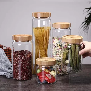 Large Glass Storage Jar with Wooden Lid, Kitchen Jar Set