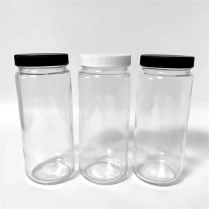 Large-Mouth Glass Water Bottle with White Plastic Lid for Juice Milk Tea Enzyme Wine Smoothie and Kombucha