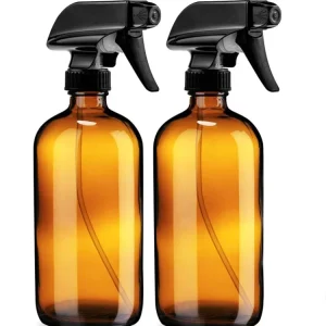 Large Size 8 O 16 oz Empty Amber Glass Spray Bottles with Black Trigger Sprayers